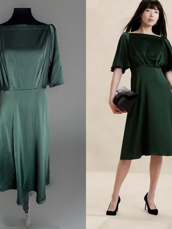 Banana Republic Dresses & Skirts - Banana Republic Emerald Green Satin Dress Size 8 Midi Flutter Sleeve Elegant NWT
